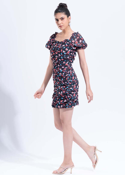 Ruched Floral Dress