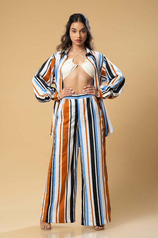 Blue, White & Yellow Stripe Co-Ord Set