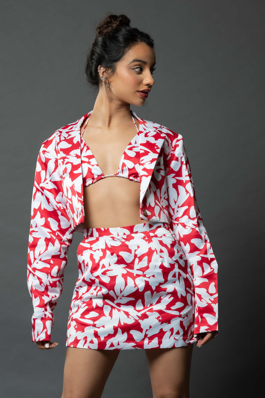 White on Red Floral Co-Ord Set